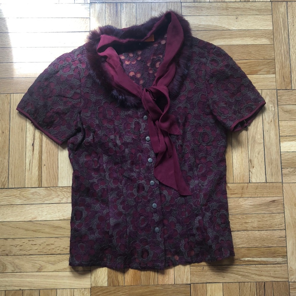 Anthro top with fur trim